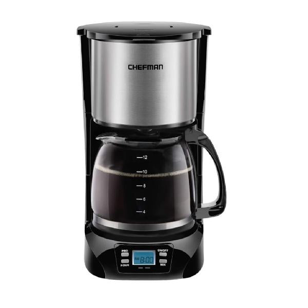 CAFETERA CHEFMAN 12 TAZAS PROGRAMABLE DIGITAL CON JARRA DE VIDRIO ACERO INOX