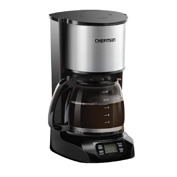 CAFETERA CHEFMAN 12 TAZAS PROGRAMABLE DIGITAL CON JARRA DE VIDRIO ACERO INOX