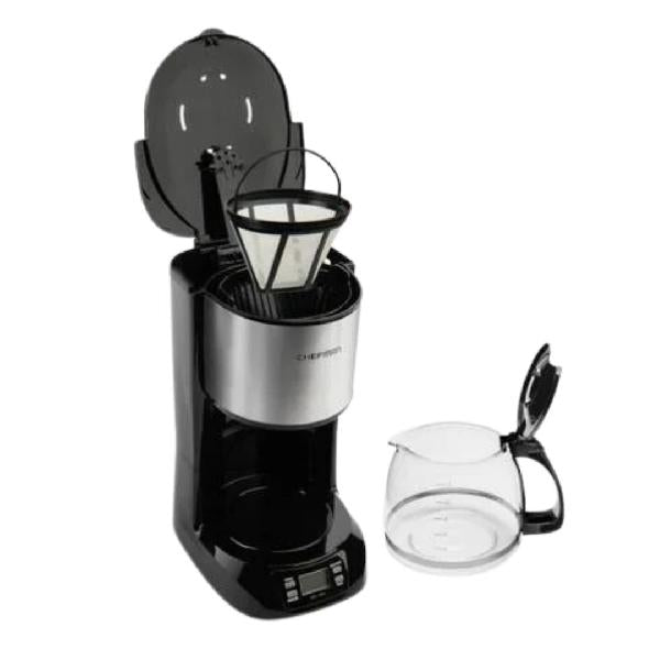 CAFETERA CHEFMAN 12 TAZAS PROGRAMABLE DIGITAL CON JARRA DE VIDRIO ACERO INOX