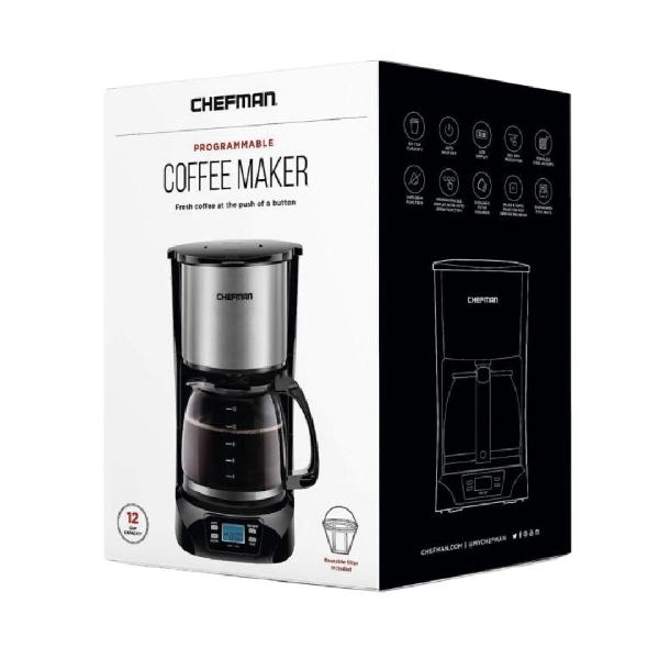 CAFETERA CHEFMAN 12 TAZAS PROGRAMABLE DIGITAL CON JARRA DE VIDRIO ACERO INOX